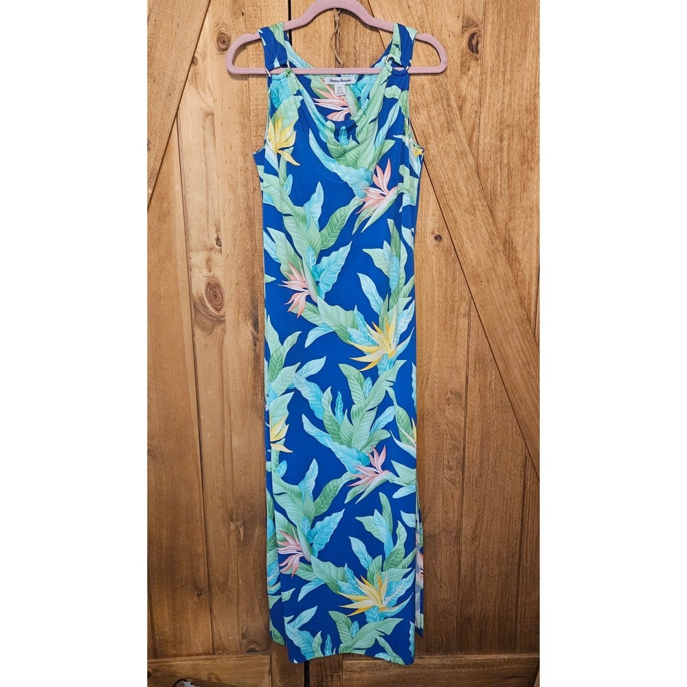 Tommy Bahama Blue Nirvana Maxi Dress S Shelf Bra Cowl Neck Tropical #757